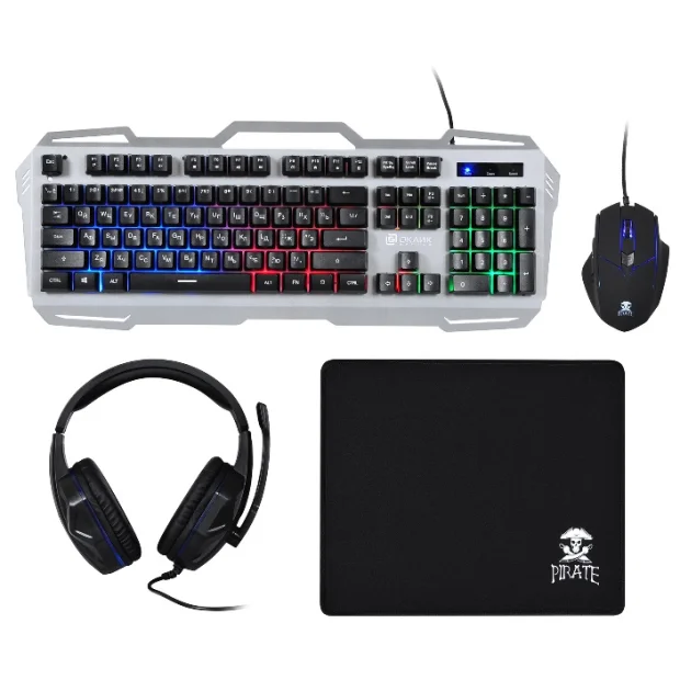 Комплект клавиатура + мышь с ковриком + наушники Oklick HS-HKM300G Pirate